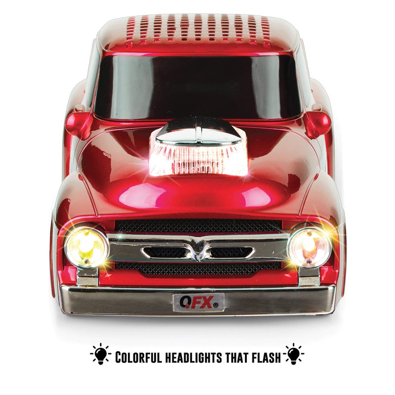 QFX Bluetooth 1956 Pickup Truck Replica Speaker, 3-inch Speakers, Hands Free Link, Built-in Microphone, FM Radio and LED Party Lights, Red - BT-1956 RD - Image 4